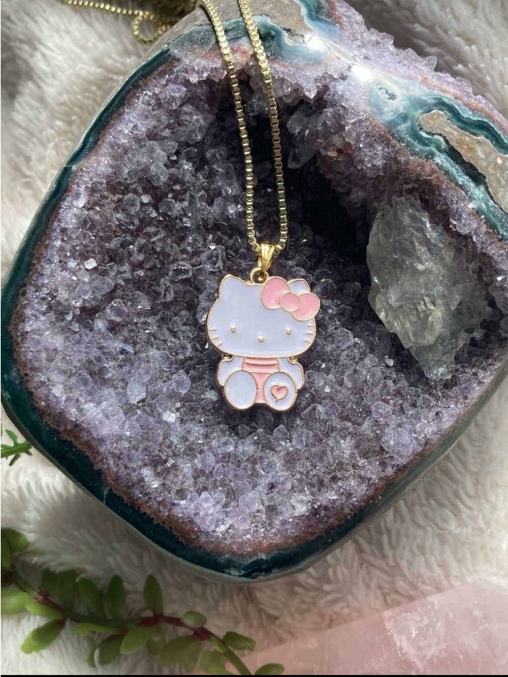 Cute Pink and White Hello Kitty Pendant Necklace